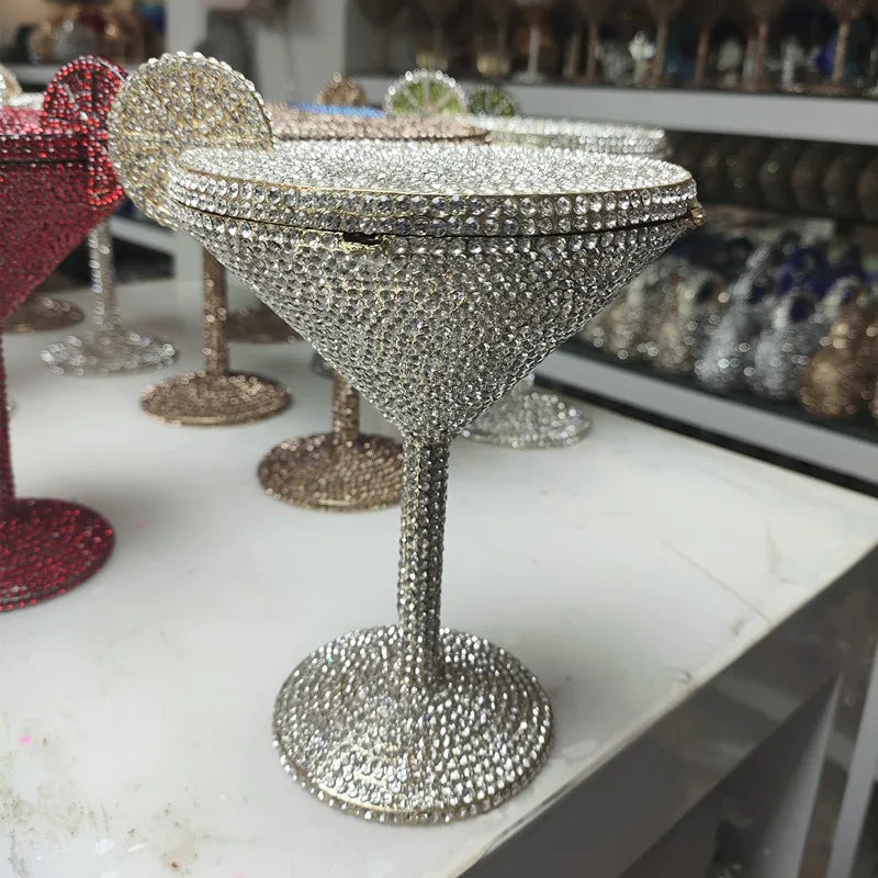 Silver Diamond Goblet Clutch Purse Luxury Handbag