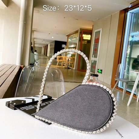 Black heart Diamond Leather Clutch Bag