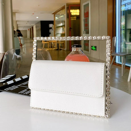White square Diamond Leather Clutch Bag