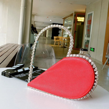 Red heart Diamond Leather Clutch Bag