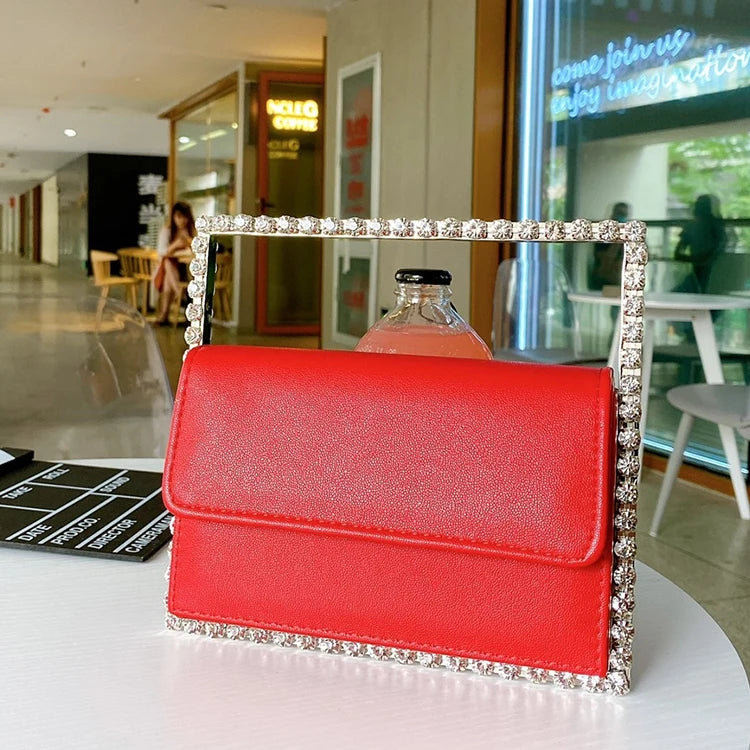 red square Diamond Leather Clutch Bag