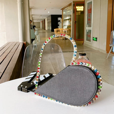 Black heart Diamond Leather Clutch Bag