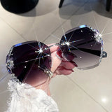 Black Diamond Slim Crystal Rimless Sunglasses