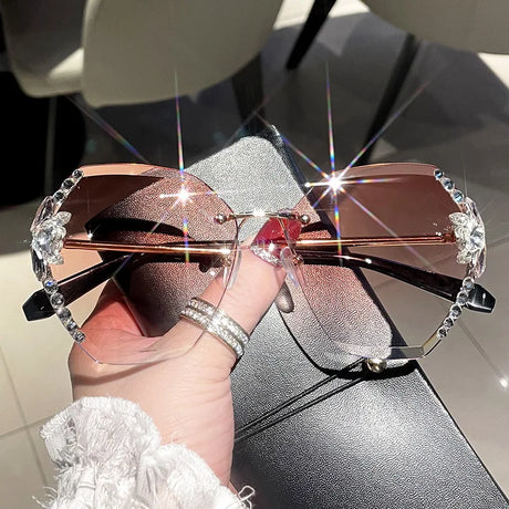 Diamond Slim Crystal Rimless Sunglasses