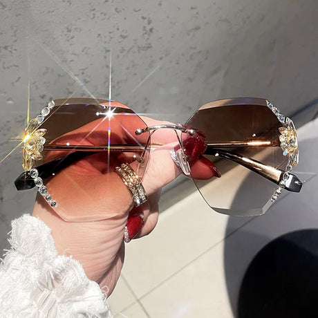 Diamond Slim Crystal Rimless Sunglasses