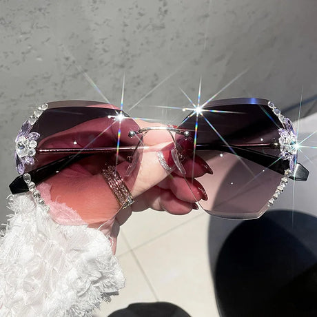 Diamond Slim Crystal Rimless Sunglasses