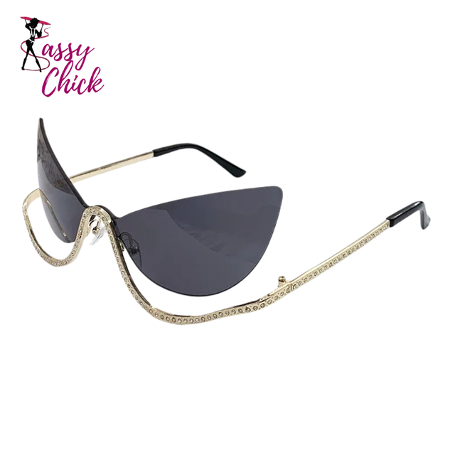 Diamonds Frameless Cat-Eye Sunglasses Sassy Chick Logo