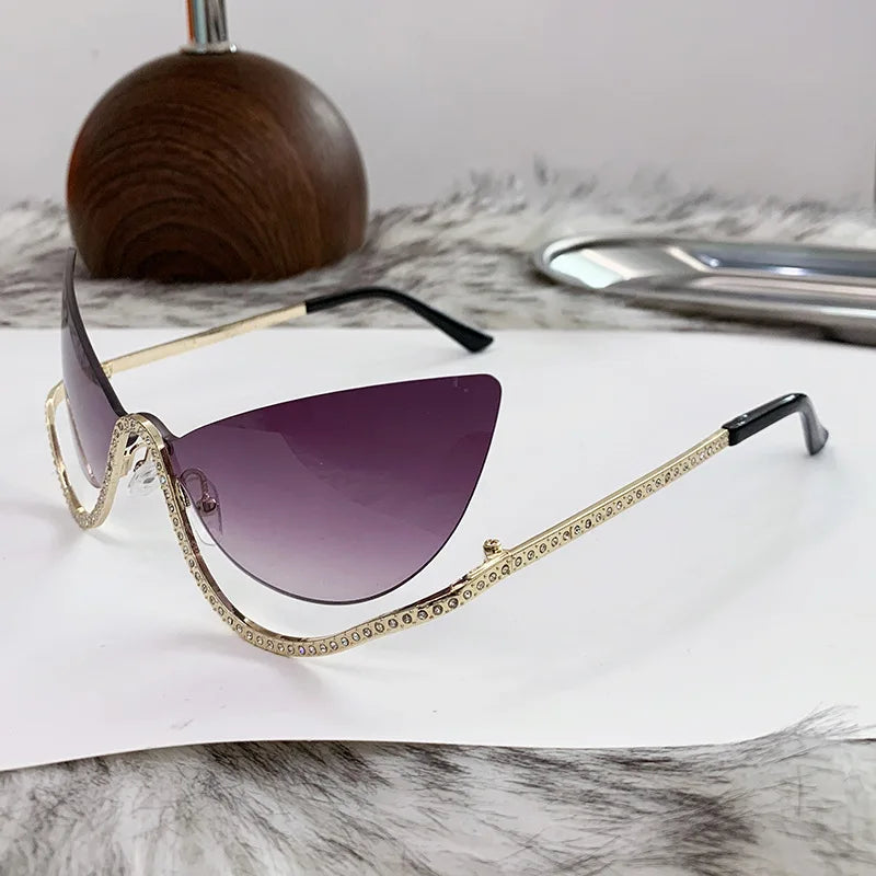 Purple Diamonds Frameless Cat-Eye Sunglasses