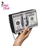 Dollar Pattern Clutch Bag Sassy Chick Logo
