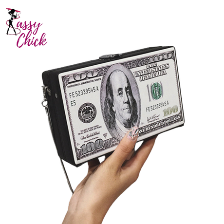 Dollar Pattern Clutch Bag Sassy Chick Logo