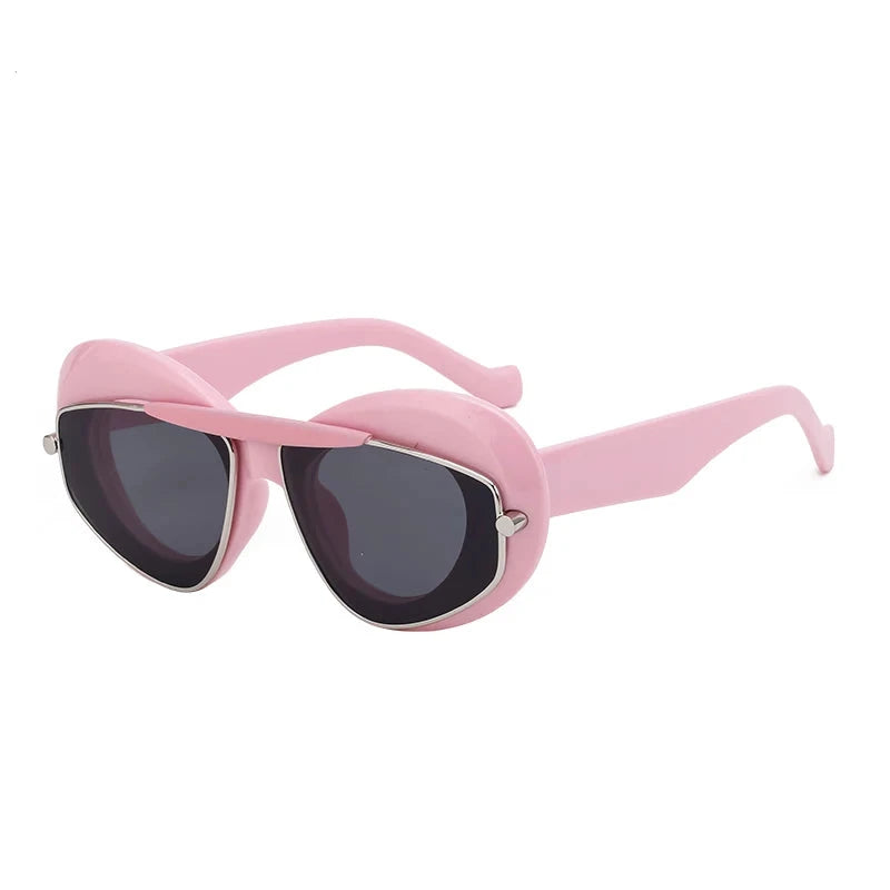  double frame geometric cat-eye sunglasses pink