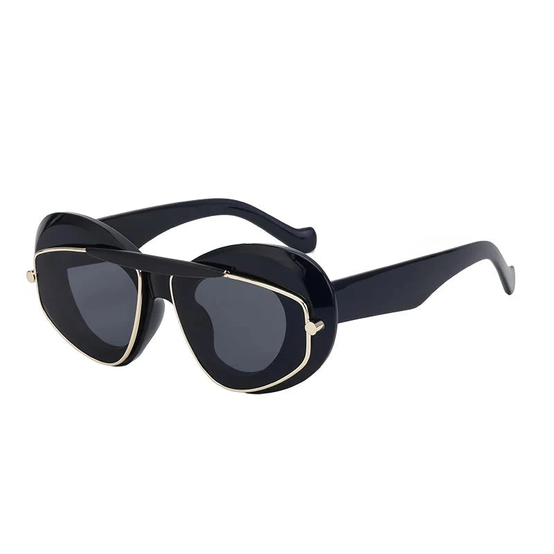  double frame geometric cat-eye sunglasses black