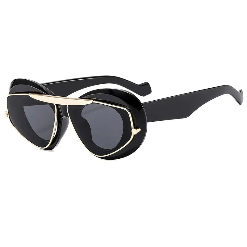  double frame geometric cat-eye sunglasses black