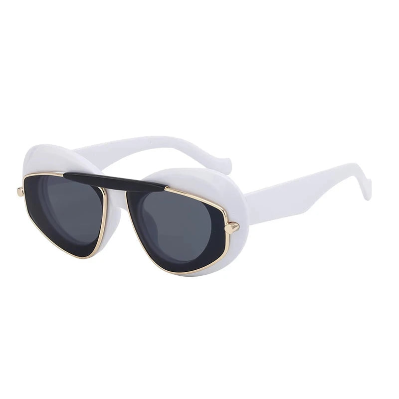  double frame geometric cat-eye sunglasses white