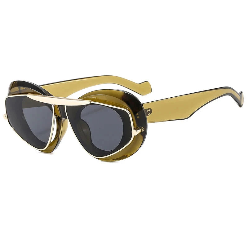  double frame geometric cat-eye sunglasses yellow