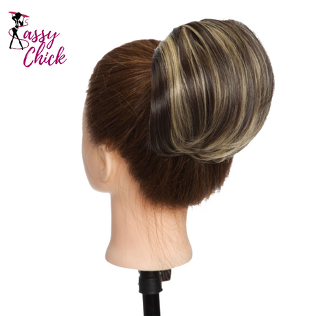 Drawstring Clip in Hair Bun Synthetic Sassy Chick Logo