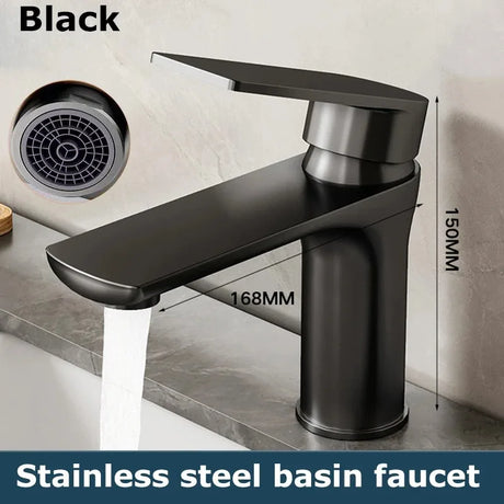Stainless steel basin faucet with dual hot and cold handles for kitchen or bathroom sink