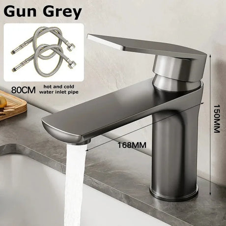 Stainless steel basin faucet with dual hot and cold handles for kitchen or bathroom sink