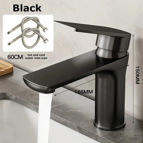 Stainless steel basin faucet with dual hot and cold handles for kitchen or bathroom sink