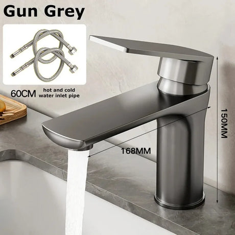 Stainless steel basin faucet with dual hot and cold handles for kitchen or bathroom sink