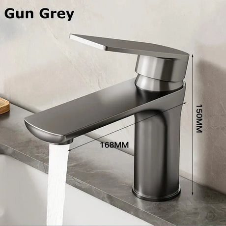 Stainless steel basin faucet with dual hot and cold handles for kitchen or bathroom sink