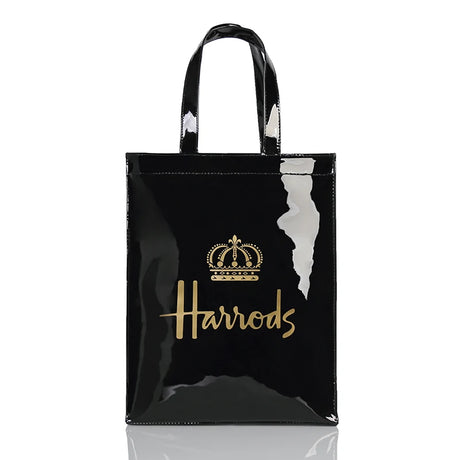 gold harrods crown printed in black eco friendly tote bag