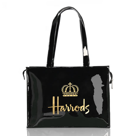 harrod crown gold printed in black tote bag