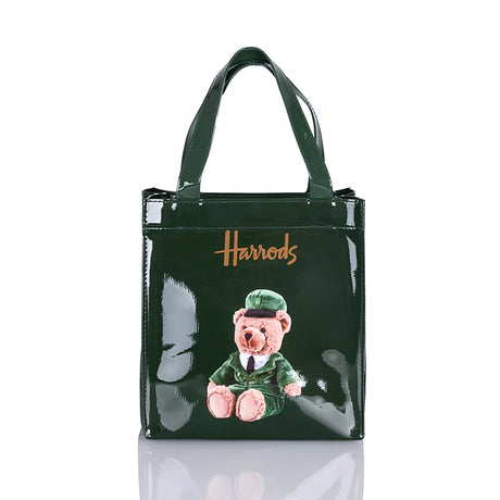bear printed design in green eco friendly tote bag