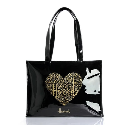 heart gold printed design eco friendly tote bag