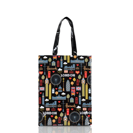 london prinrted desgn black eco friendy tote bag