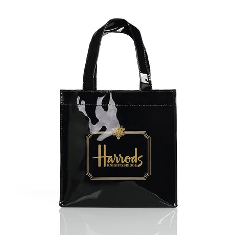 gold harrods printed design black eco friendly tote bag