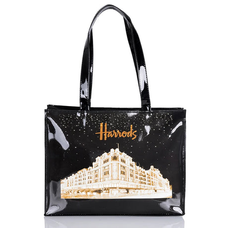mansion harrods printed design black eco friendly tote bag