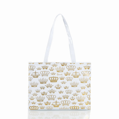 gold crowns printed design white eco friendly tote bag