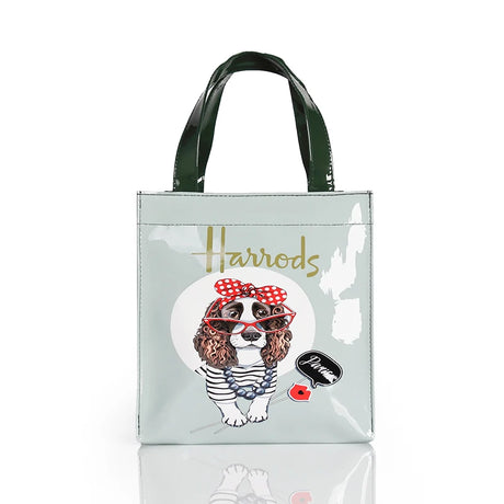 cute dog printed design silver tote bag