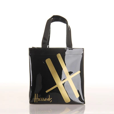 harrods gold printed design eco friendly tote bag