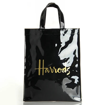 black tote bag harrods gold printed