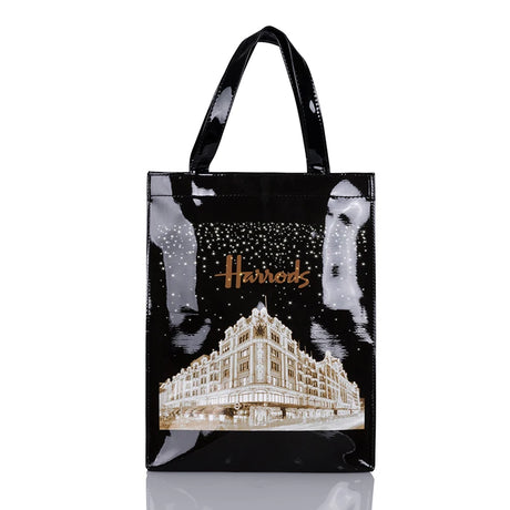 black tote bag with mansion printed 