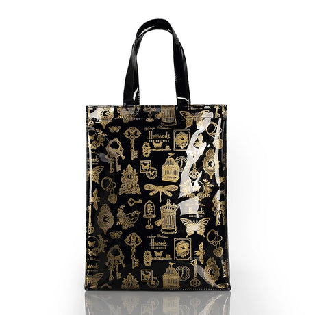 gold print design black tote bag