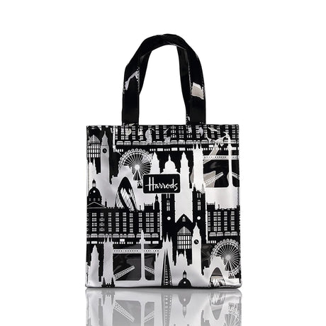 silver printed desing black tote bag