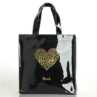 gold heart printed in black eco friendly tote bag