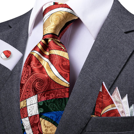 Red Elegant 8.5cm Men's Handkerchief Cufflinks Tie Set