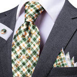 Green Elegant 8.5cm Men's Handkerchief Cufflinks Tie Set
