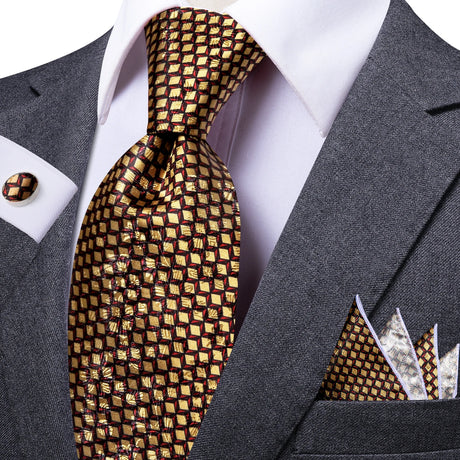 Gold Elegant 8.5cm Men's Handkerchief Cufflinks Tie Set