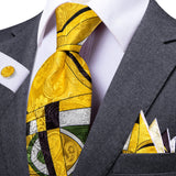 Gold Elegant 8.5cm Men's Handkerchief Cufflinks Tie Set