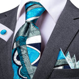 Blue Elegant 8.5cm Men's Handkerchief Cufflinks Tie Set