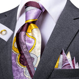 Purple Elegant 8.5cm Men's Handkerchief Cufflinks Tie Set