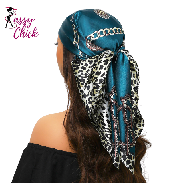 Elegant 90*90cm Silk Geometric Printed Hijab Scarf Sassy Chick Logo