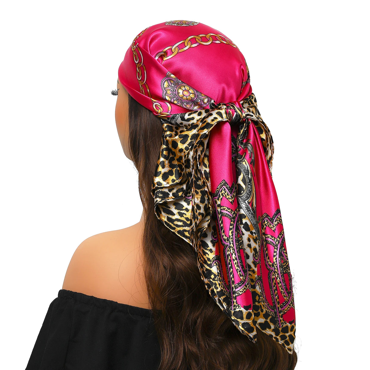 Pink Elegant 90*90cm Silk Geometric Printed Hijab Scarf