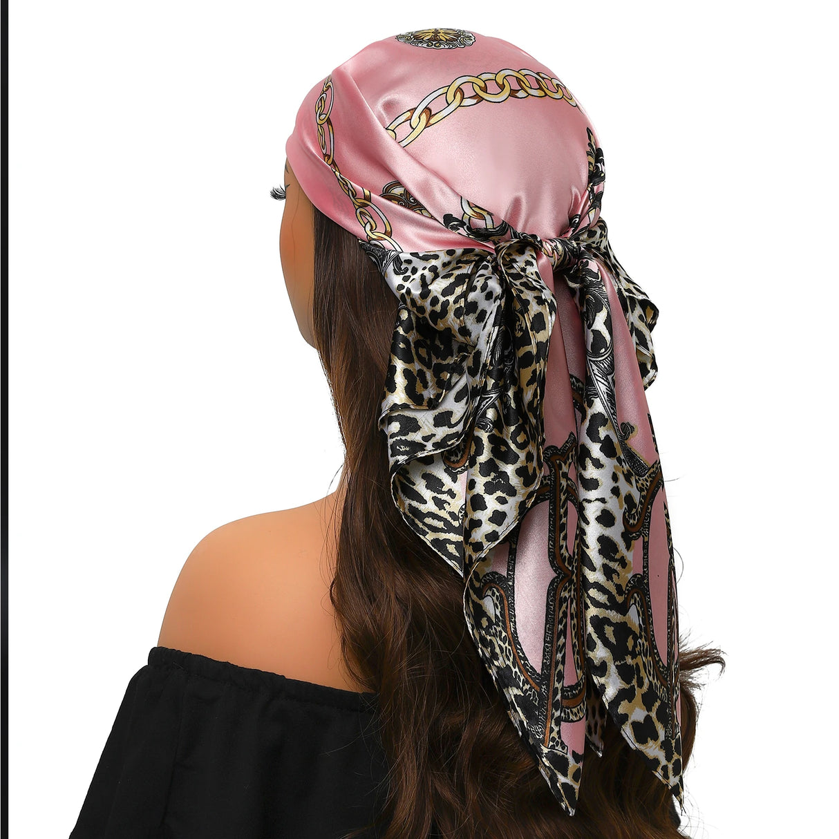 Pink Elegant 90*90cm Silk Geometric Printed Hijab Scarf