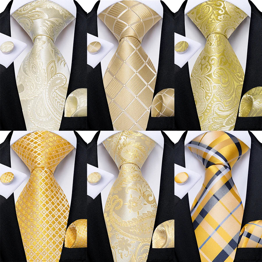 Collection of Elegant Beige Yellow Floral Plaid Paisley Men Ties